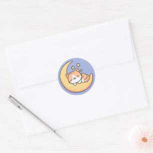 Sticker Rond Chat dormant sur la Lune