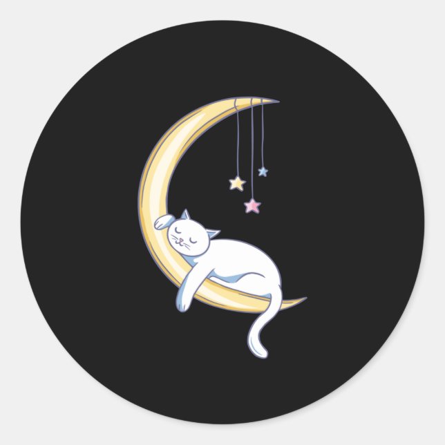 Sticker Rond Chat dormir sur la lune (Devant)