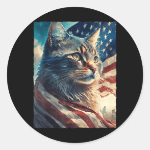 Sticker Rond Chat drapeau américain patriotique 4 juillet Fiert