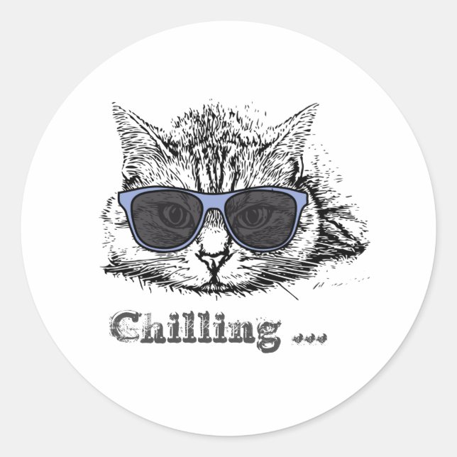 Sticker Rond Chat Drôle Chilling Avec De Mignonnes Lunettes De  (Devant)