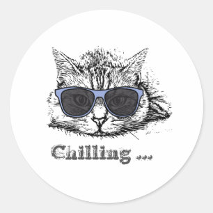 Sticker Rond Chat Drôle Chilling Avec De Mignonnes Lunettes De