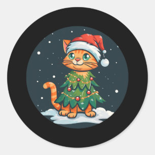 Sticker Rond Chat Drôle Dans L'Arbre De Noël Costume Pour Chats