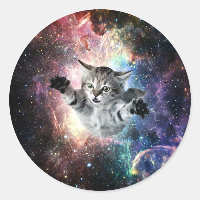 Sticker Rond Chat drôle dans l'espace (Devant)