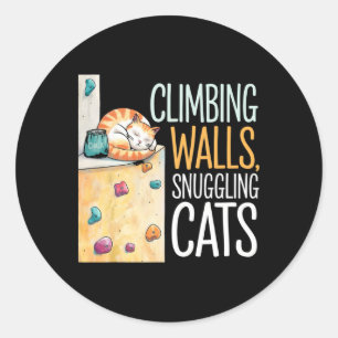 Sticker Rond Chat drôle de bloc – Escalade et amateur de chats