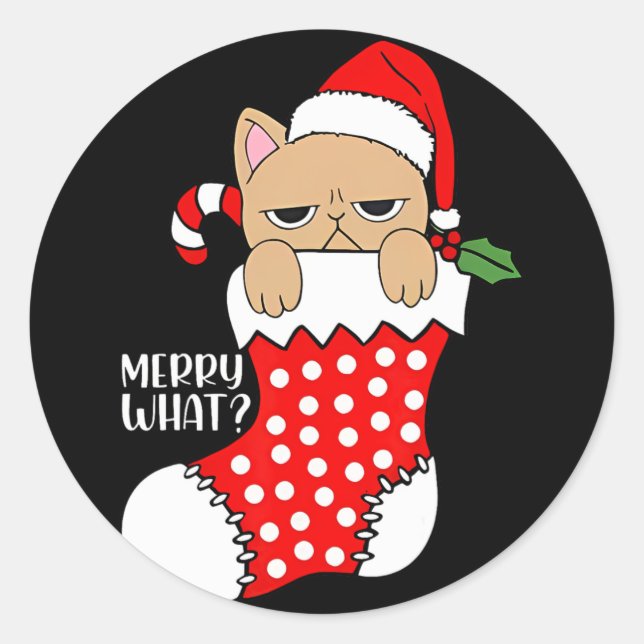 Sticker Rond Chat Drôle En Stocker Noël Chat Noël Noël Noël (Devant)