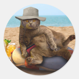 Sticker Rond Chat drôle en vacances
