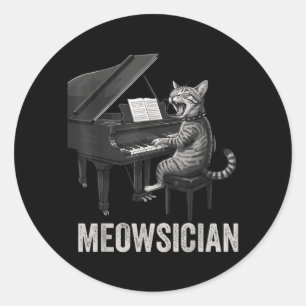 Sticker Rond Chat drôle jouant de la musique de piano Pun Meows