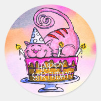 Chat drôle Joyeux gâteau d'anniversaire et bougies