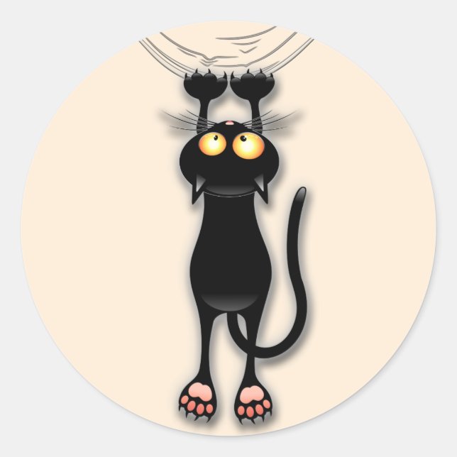 Sticker Rond Chat drôle Personnage Grattant Tissu (Devant)