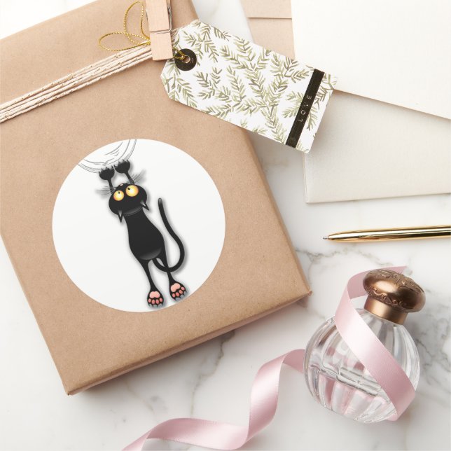 Sticker Rond Chat drôle Personnage Grattant Tissu (Cadeaux)