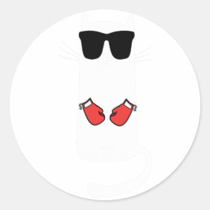 Sticker Rond Chat Drôle Portant Des Lunettes De Soleil Boxant P