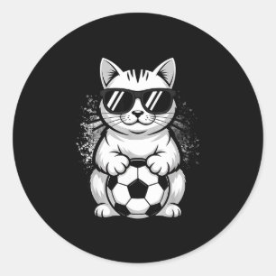 Sticker Rond Chat drôle portant des lunettes de soleil jouant a
