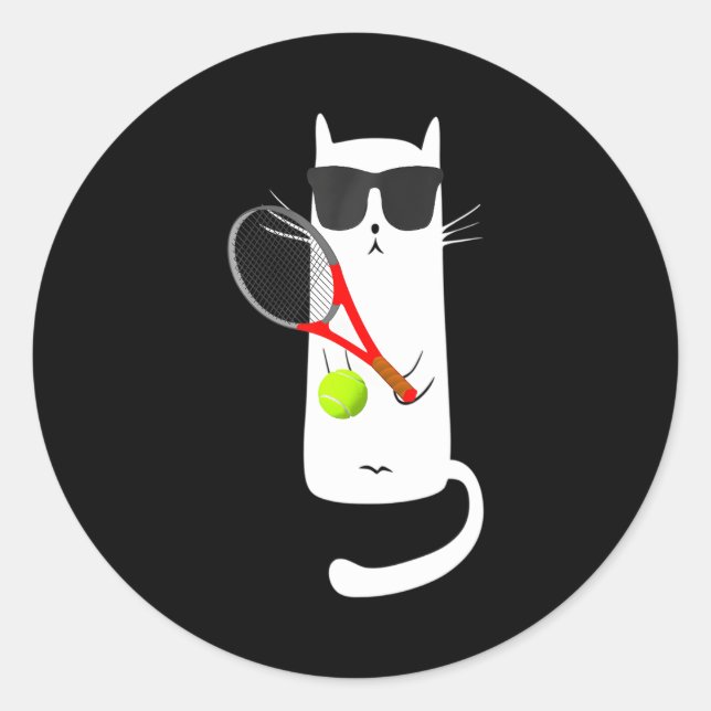 Sticker Rond Chat drôle Porter des lunettes de soleil Jouer Ten (Devant)