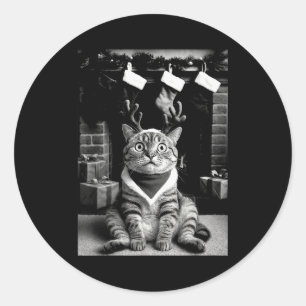 Sticker Rond Chat drôle prenant un selfie de Noël Xmas Pyjama H