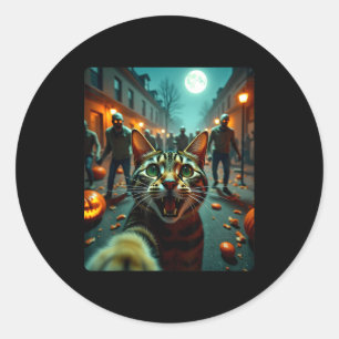 Sticker Rond Chat drôle selfie Halloween zombies humour 