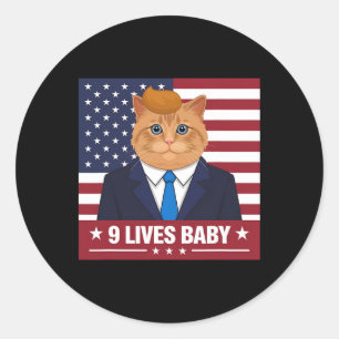 Sticker Rond Chat Drôle Trump 9 Vies Par Drôle Vote Pour Trump