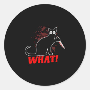 Sticker Rond Chat effrayant et meurtrier avec un couteau chat q