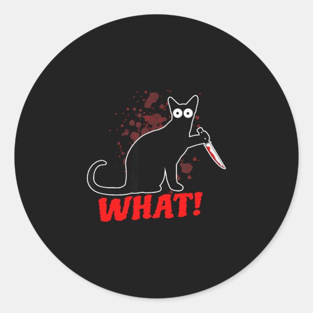 Sticker Rond Chat effrayant et meurtrier avec un couteau chat q (Devant)