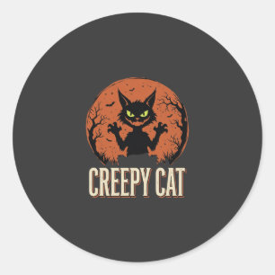 Sticker Rond Chat effrayant Halloween Graphique de lune vintage