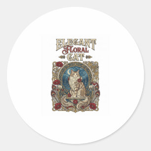 Sticker Rond Chat élégant floral Art Nouveau vintage vecteur