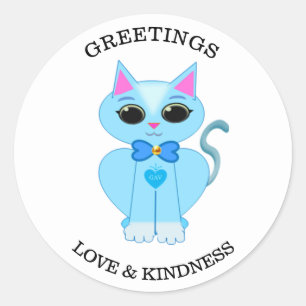 Sticker Rond Chat élégant mignon bleu clair classique rond st