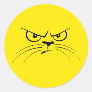Sticker Rond Chat en colère visage jaune