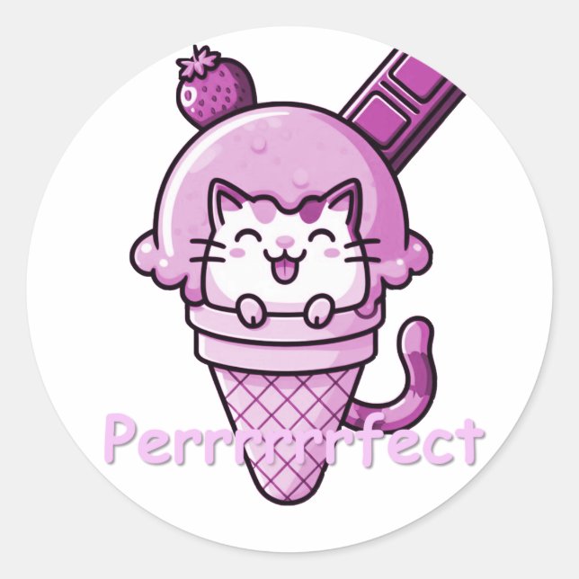 Sticker Rond Chat en Cone Parfait Rose (Devant)
