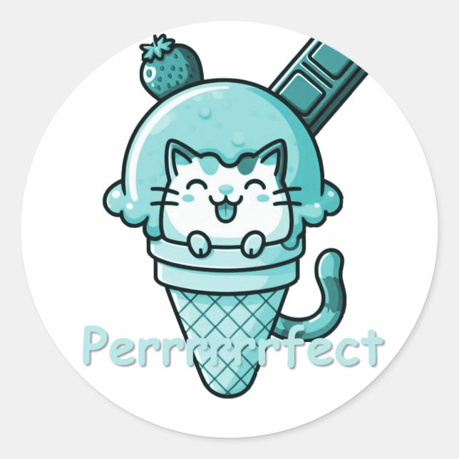 Sticker Rond Chat en Cone Parfait Turquoise (Devant)