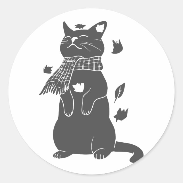 Sticker Rond Chat en écharpe se prépare pour l'hiver-Choisir la (Devant)