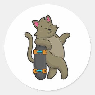 Sticker Rond Chat en tant que skate avec skateboard