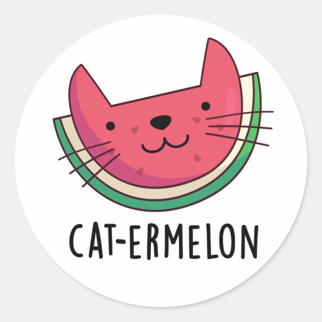 Sticker Rond Chat-Ermelon Funny Chat Watermelon Pun (Devant)