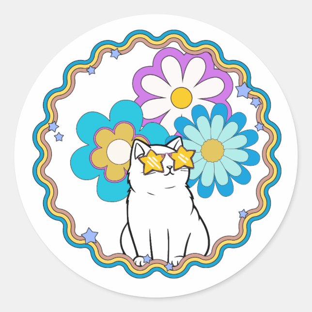 Sticker Rond Chat est une star (Devant)