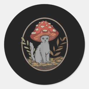 Sticker Rond Chat esthétique Cottagecore Avec Casquette Champig
