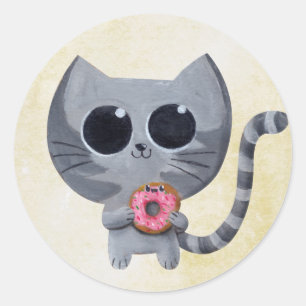 Sticker Rond Chat et Donut gris mou
