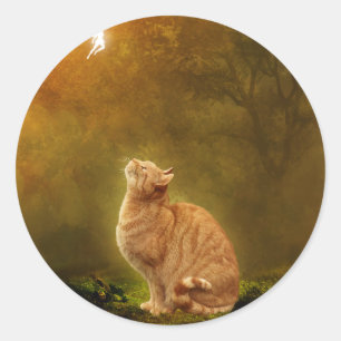 Sticker Rond Chat Et Fée