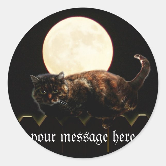 Sticker Rond Chat et la Pleine lune (Devant)