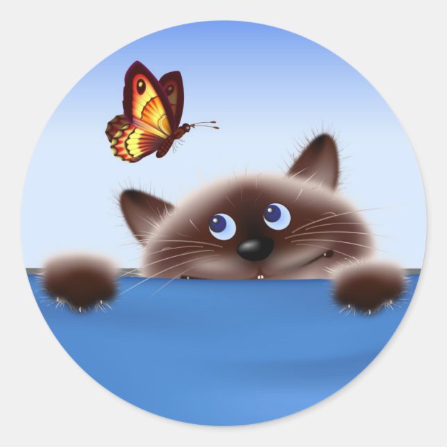 Sticker Rond Chat et papillon (Devant)