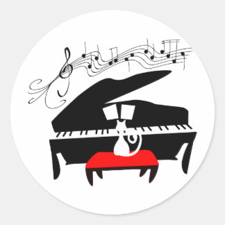 Sticker Rond Chat et piano