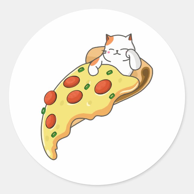 Sticker Rond Chat et pizza (Devant)