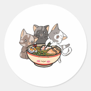 Sticker Rond Chat et Ramen Chats mangeant Ramen