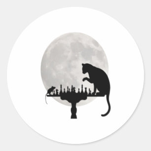 Sticker Rond Chat et Rat Jouer aux échecs