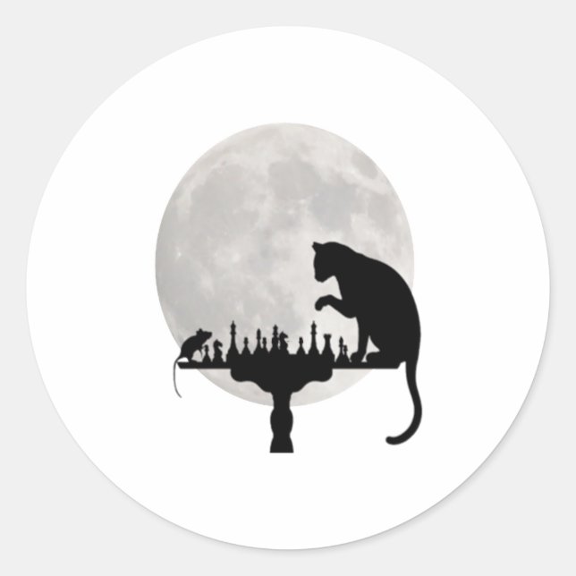 Sticker Rond Chat et Rat Jouer aux échecs (Devant)