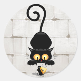 Sticker Rond Chat et souris avec des personnages de dessin amus