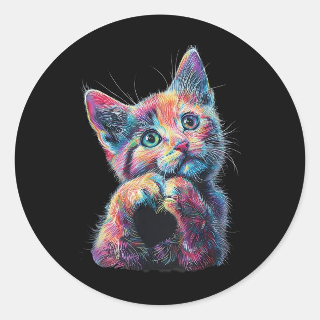 Sticker Rond Chat Faire Forme de Coeur Amour Signer Langue Chat (Devant)