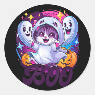 Sticker Rond Chat fantôme boo 