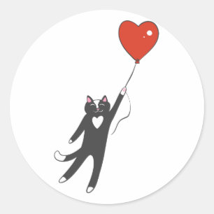 Sticker Rond Chat flottant attaché à un ballon - Choisissez la 