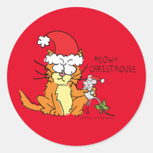 Sticker Rond Chat Funny Noël Cartographie mignonne souris souri