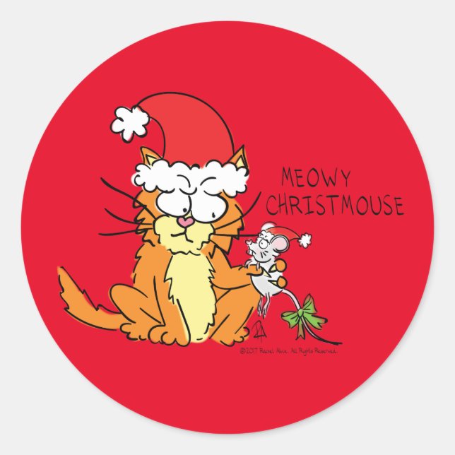 Sticker Rond Chat Funny Noël Cartographie mignonne souris souri (Devant)