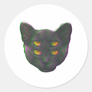 Sticker Rond Chat Glitch Vaporwave bizarre Dream Kitty