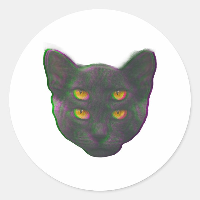 Sticker Rond Chat Glitch Vaporwave bizarre Dream Kitty (Devant)